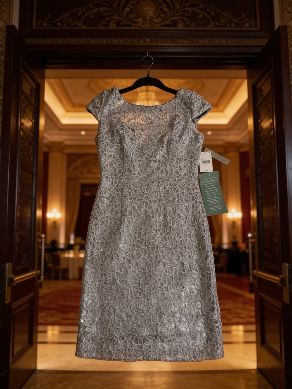 Liliana Silver Lace Cap-Sleeve  Dress
